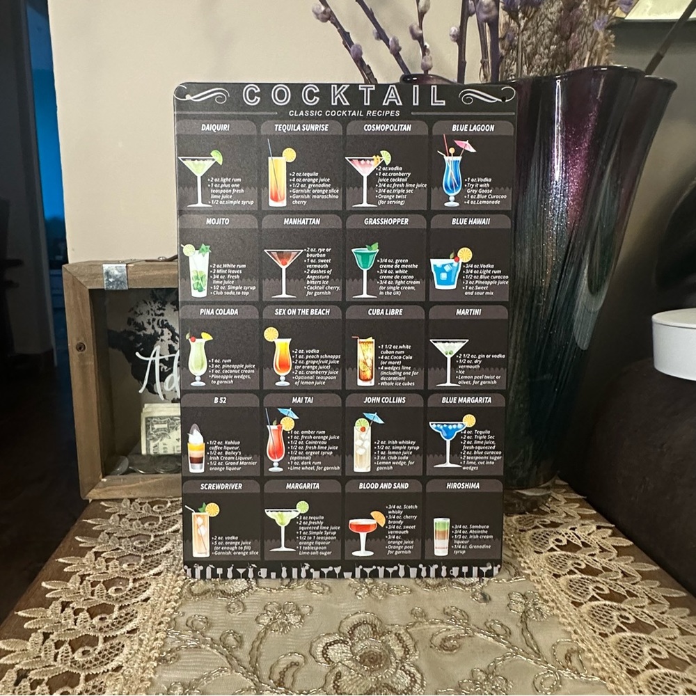 Metal Cocktail Recipes Sign - NIP